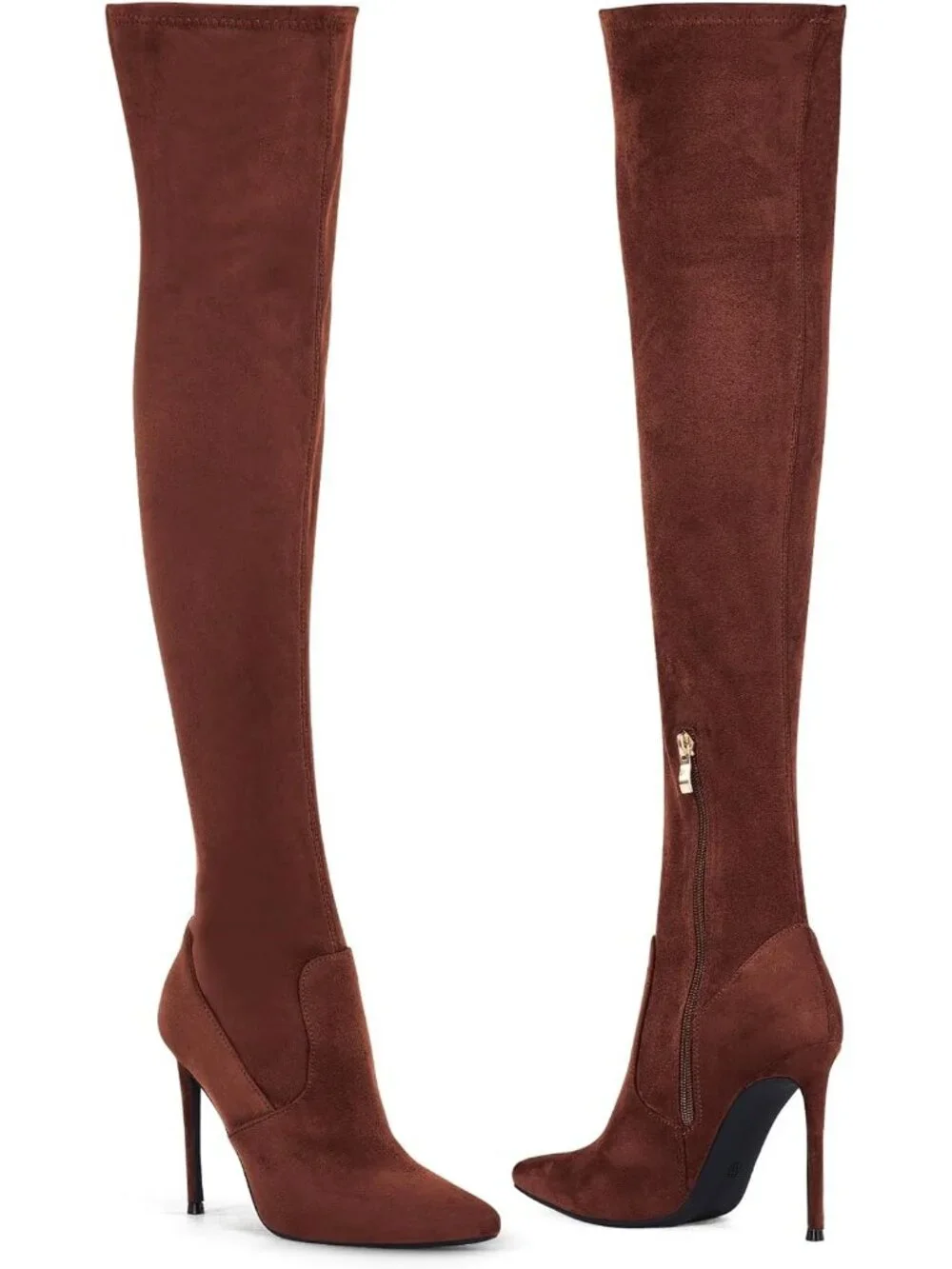 Women's Brown Suede Pointed Toe Suede Stiletto Heel Stretch Over The Knee Boots